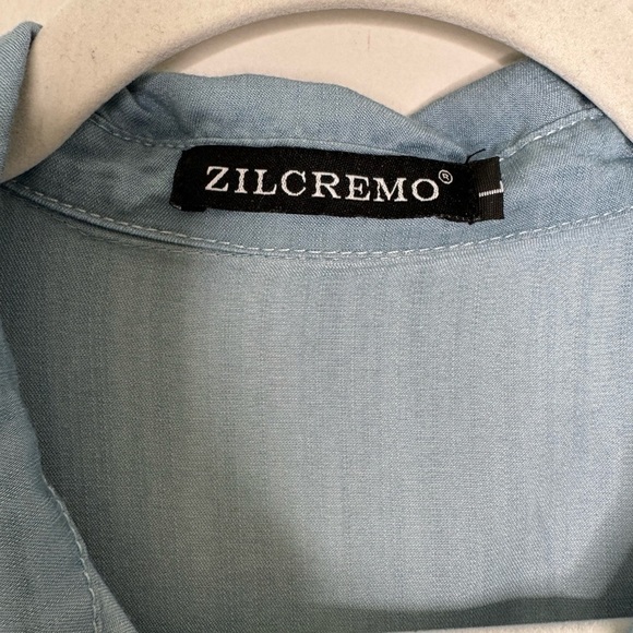 Zilcremo Casual Blue Denim Button Up Mini Shirt Dress - Picture 4 of 8